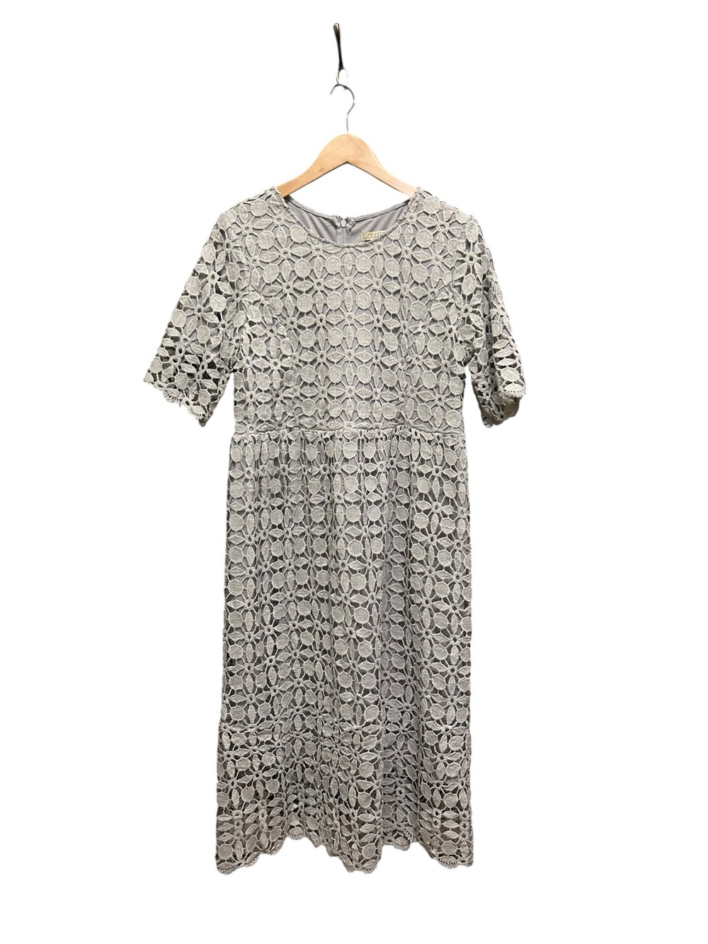 Polagram Gray Floral Lace Midi Dress Size L